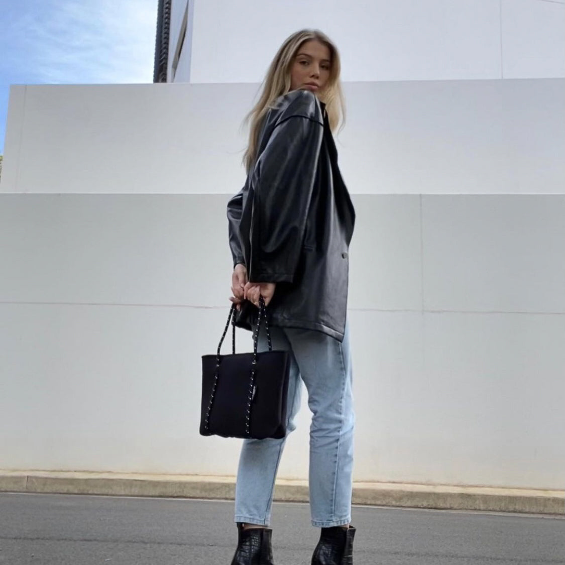 BOUTIQUEMINIネオプレントートバッグジップ付き-ブラック