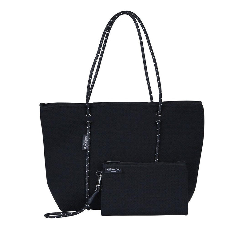 BOUTIQUE Neoprene Tote Bag With Zip - BLACK-BOUTIQUE Neoprene Tote Bag With Zip - BLACK - Willow Bay -Offering gorgeous chic style & functionality, our black Boutique Neoprene Tote bags are ideal for everyday use. Free shipping for AU & NZ. Shop Now!-neoprene bag-shopping bag-handbag-travel bag-washable-vegan bag-Willow Bay Australia