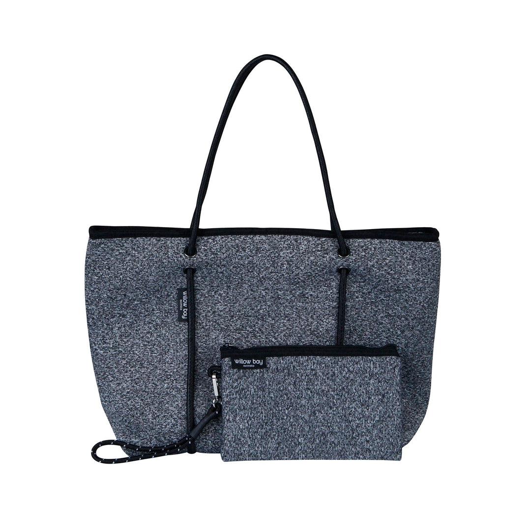 BOUTIQUE Neoprene Tote Bag With Zip - DARK MARLE-BOUTIQUE Neoprene Tote Bag With Zip - MARLE/BLACK - Willow Bay-Offering gorgeous chic style & functionality, our marle/black boutique neoprene tote bags are ideal for everyday use. Free shipping for AU & NZ. Shop now!-neoprene bag-shopping bag-handbag-travel bag-washable-vegan bag-Willow Bay Australia