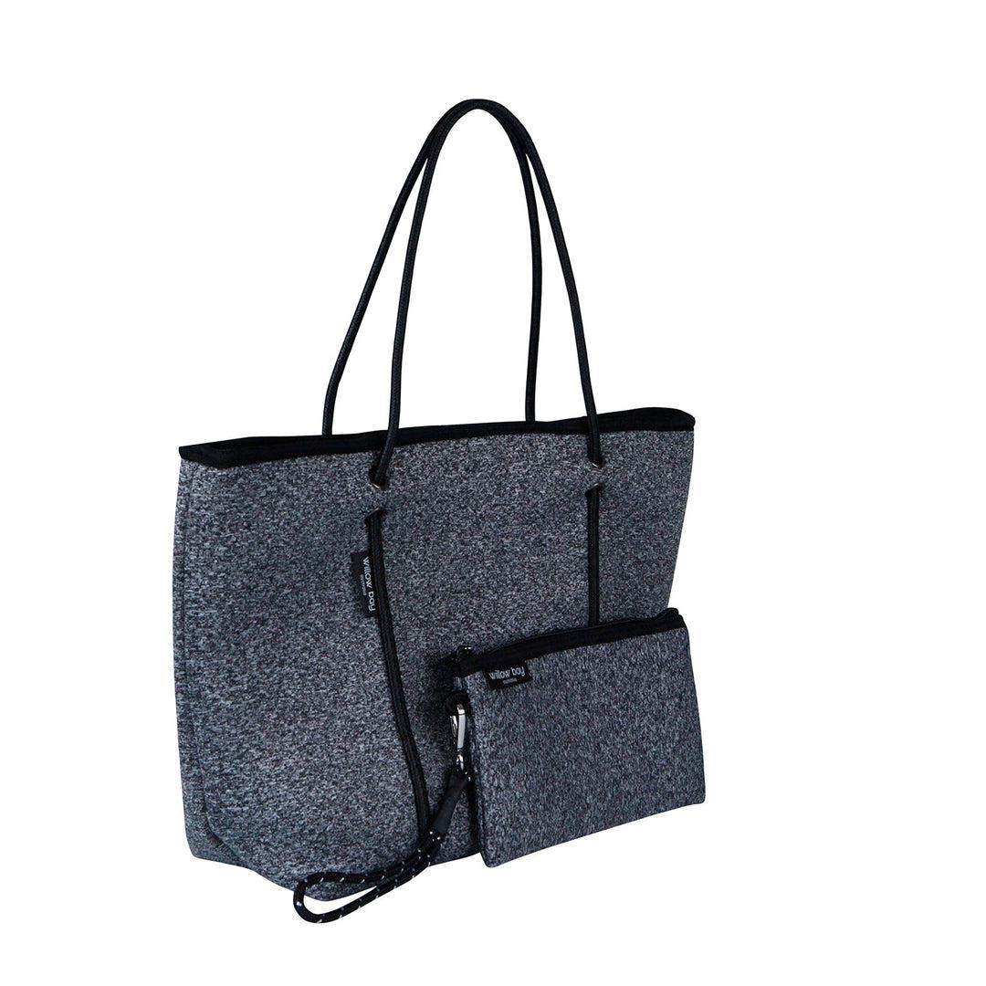 BOUTIQUE Neoprene Tote Bag With Zip - DARK MARLE-BOUTIQUE Neoprene Tote Bag With Zip - MARLE/BLACK - Willow Bay-Offering gorgeous chic style & functionality, our marle/black boutique neoprene tote bags are ideal for everyday use. Free shipping for AU & NZ. Shop now!-neoprene bag-shopping bag-handbag-travel bag-washable-vegan bag-Willow Bay Australia