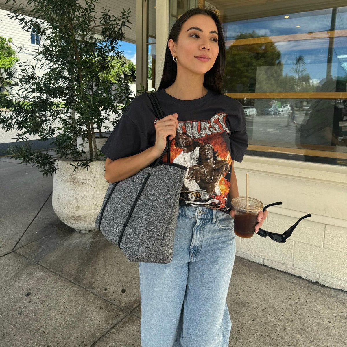 BOUTIQUE Neoprene Tote Bag With Zip - DARK MARLE-BOUTIQUE Neoprene Tote Bag With Zip - MARLE/BLACK - Willow Bay-Offering gorgeous chic style & functionality, our marle/black boutique neoprene tote bags are ideal for everyday use. Free shipping for AU & NZ. Shop now!-neoprene bag-shopping bag-handbag-travel bag-washable-vegan bag-Willow Bay Australia