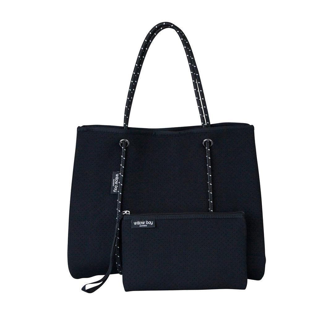 DAYDREAMER Neoprene Tote Bag With Closure - BLACK-DAYDREAMER Neoprene Tote Bag With Closure - BLACK - Willow Bay-Stunning, stylish and functional, our black daydreamer neoprene tote bags are perfect for everyday use. Free shipping for AU & NZ. Shop Now!
-neoprene bag-shopping bag-handbag-travel bag-washable-vegan bag-Willow Bay Australia