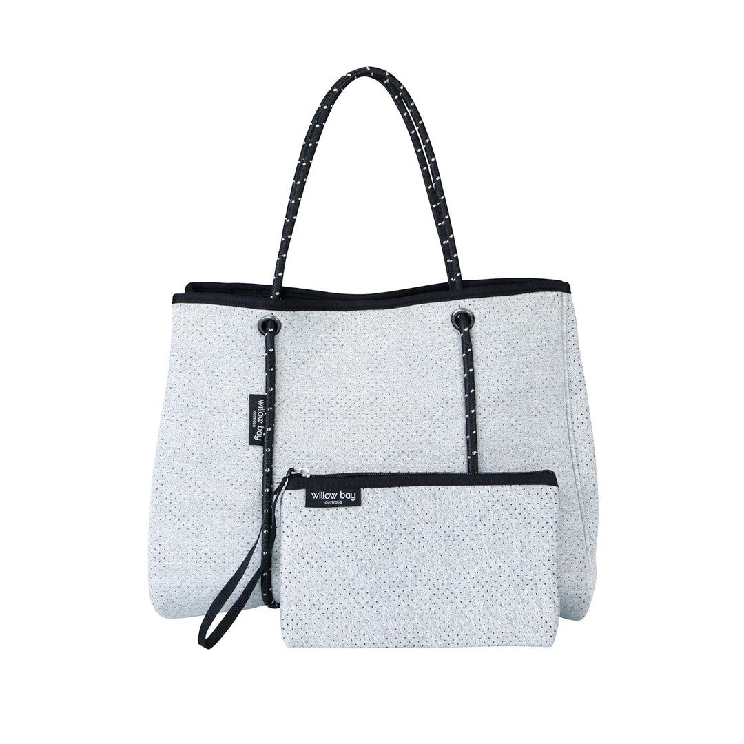 DAYDREAMER Neoprene Tote Bag with Closure - LIGHT MARLE-neoprene bag-shopping bag-handbag-travel bag-washable-vegan bag-Willow Bay Australia
