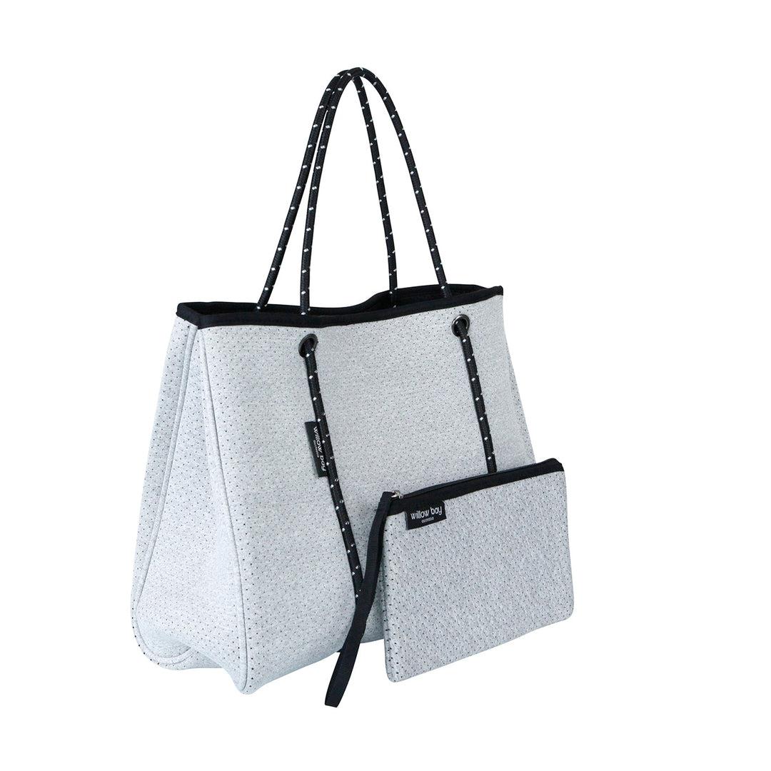 DAYDREAMER Neoprene Tote Bag with Closure - LIGHT MARLE-neoprene bag-shopping bag-handbag-travel bag-washable-vegan bag-Willow Bay Australia