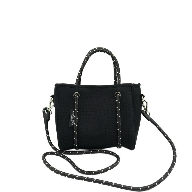 DAYDREAMER TINY Neoprene Tote Bag With Closure - BLACK-neoprene bag-shopping bag-handbag-travel bag-washable-vegan bag-Willow Bay Australia