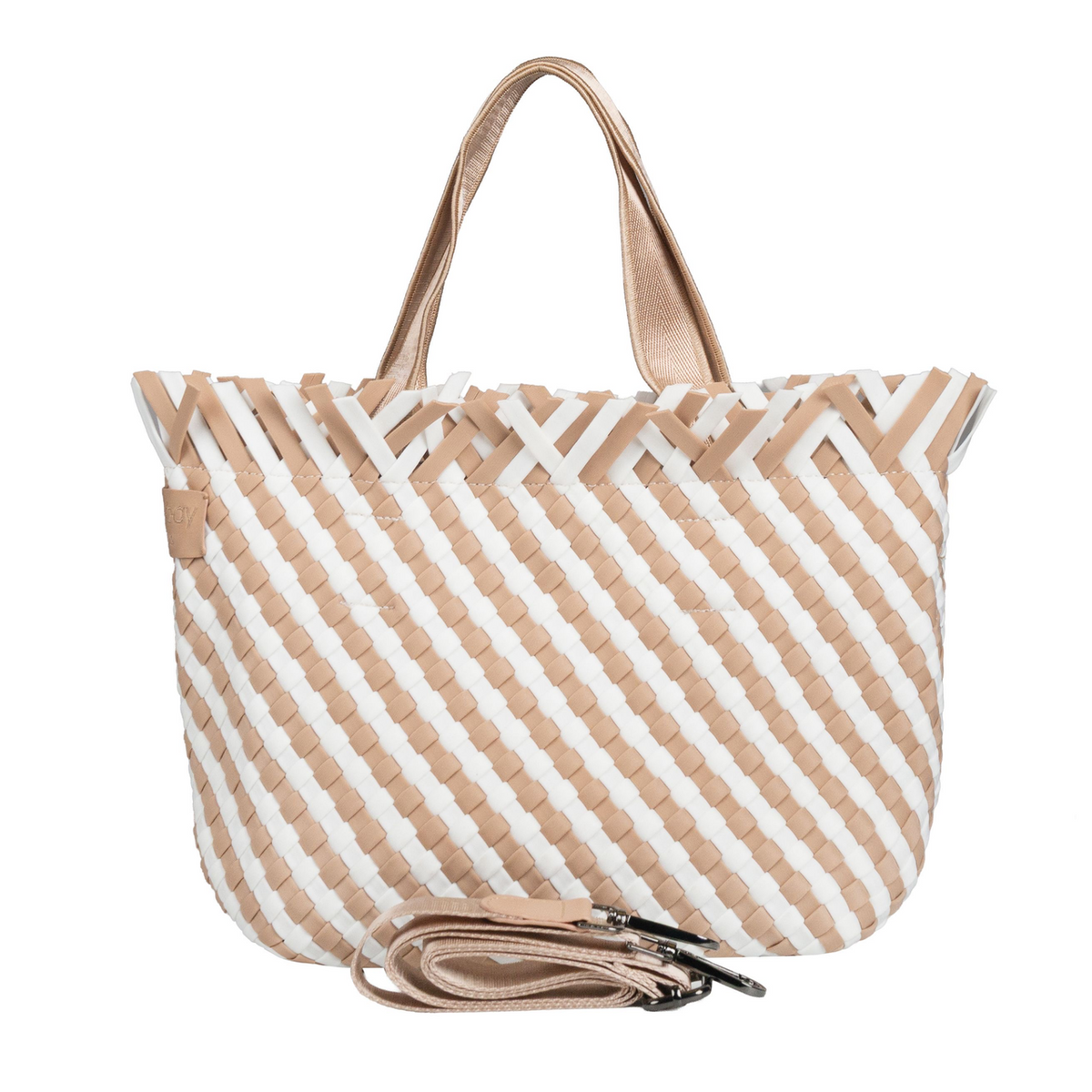 Woven Wanderer Crossbody Tote Bag - Beige/White