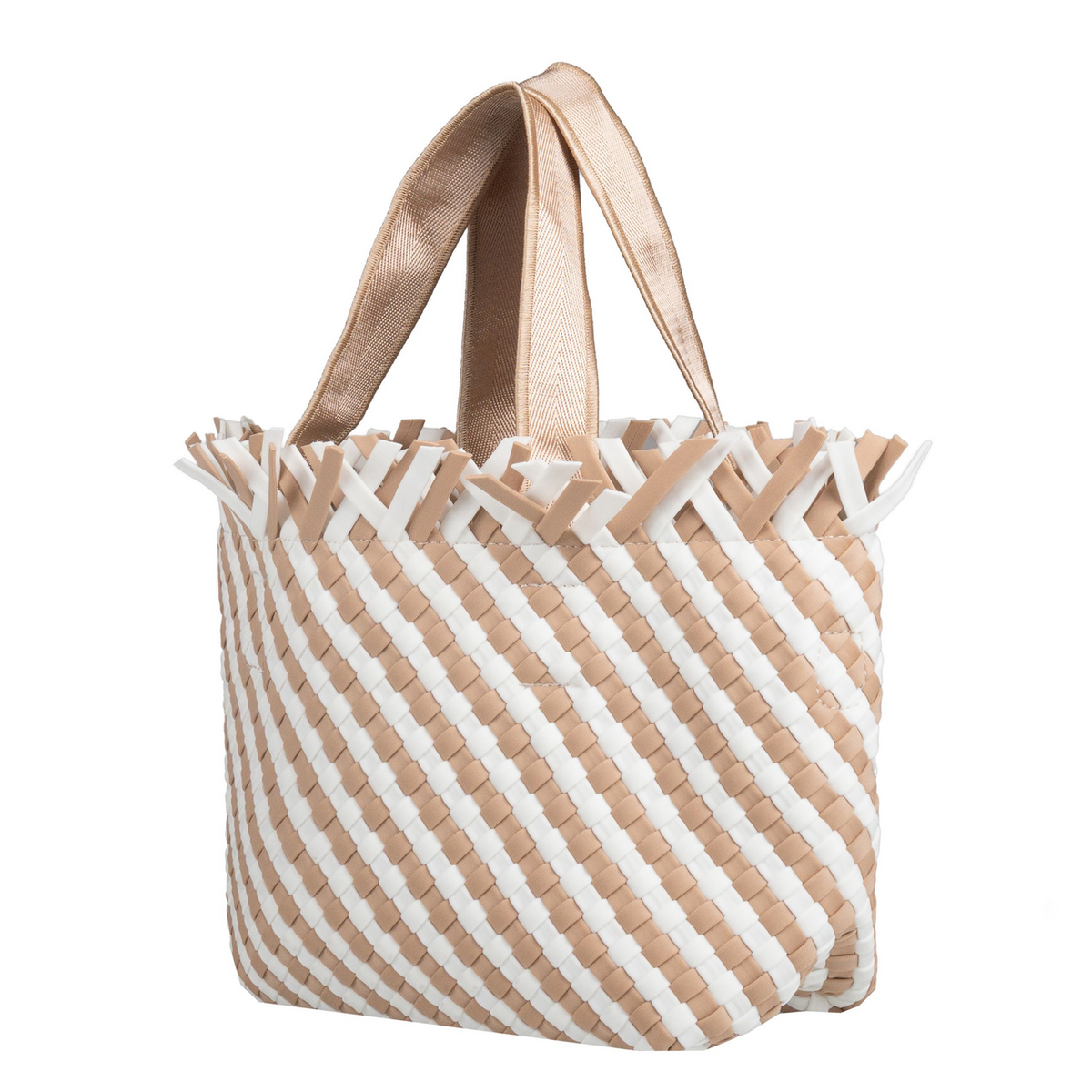 Woven Wanderer Crossbody Tote Bag - Beige/White