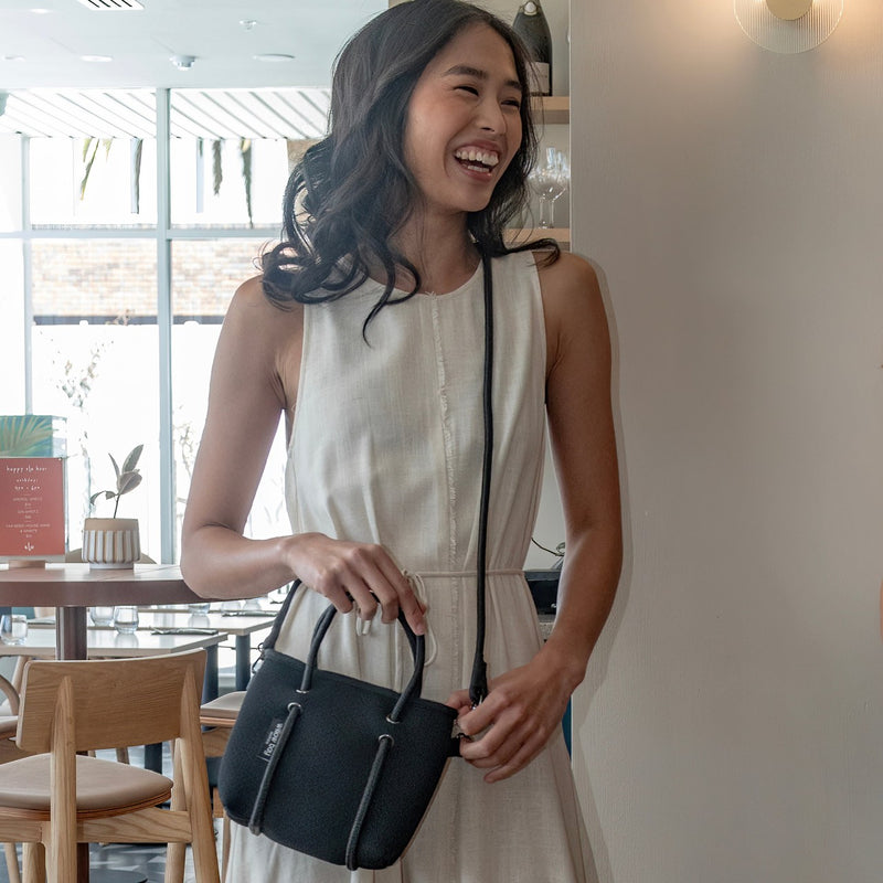 BOUTIQUE TINY Neoprene Tote Bag With Zip - BLACK-Zip Tote-Willow Bay Australia