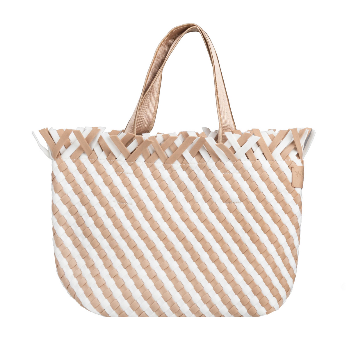 Woven Wanderer Crossbody Tote Bag - Beige/White