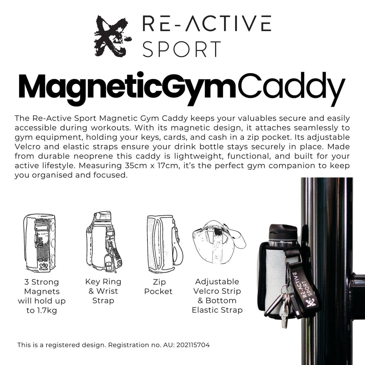 RE-ACTIVE SPORT Magnetic Gym Caddy - BLACK DENIM-Neoprene-Willow Bay Australia