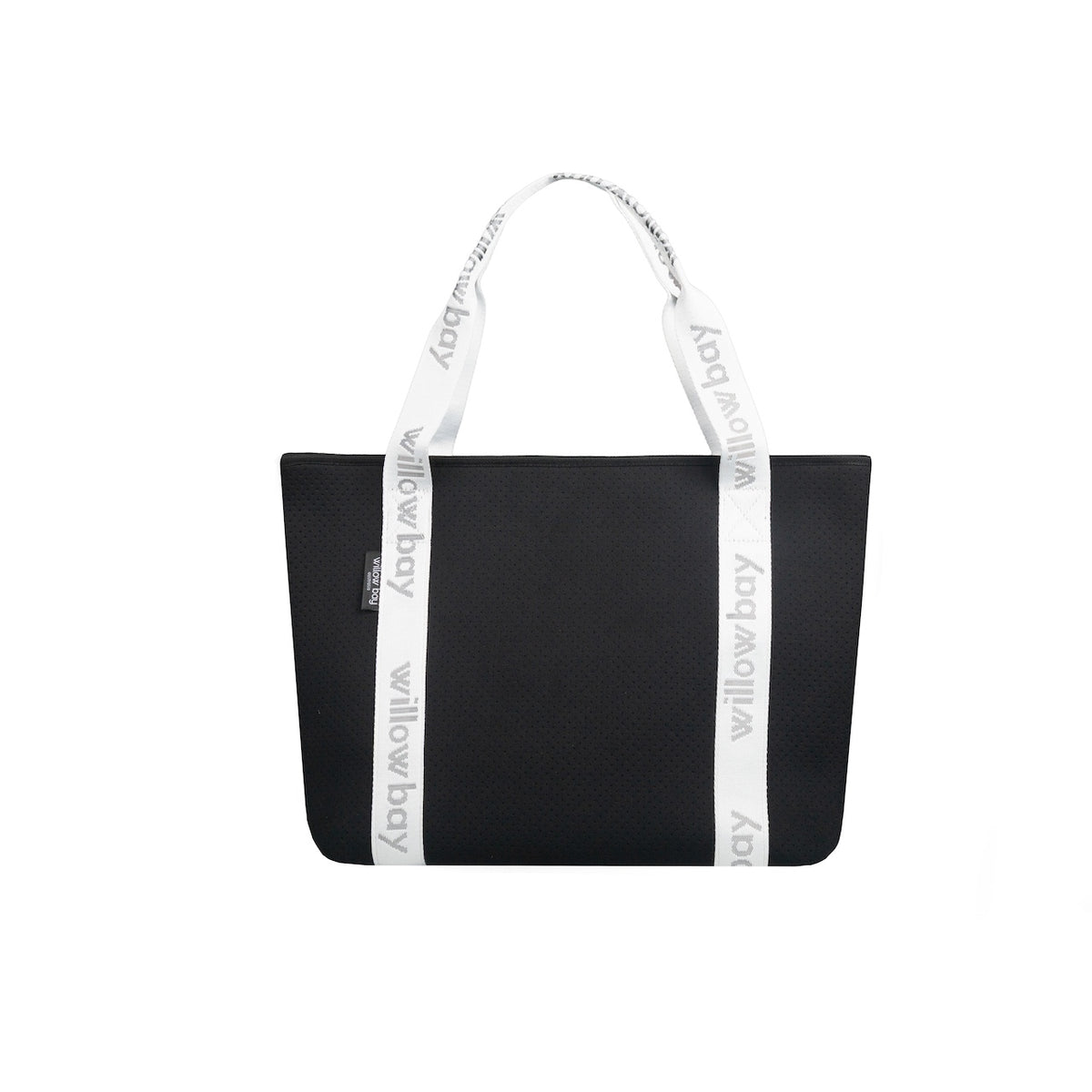 BOUTIQUE TRAVEL Neoprene Tote Bag With Zip (with luggage/trolley sleeve) - BLACK (WITH WHITE HANDLE)