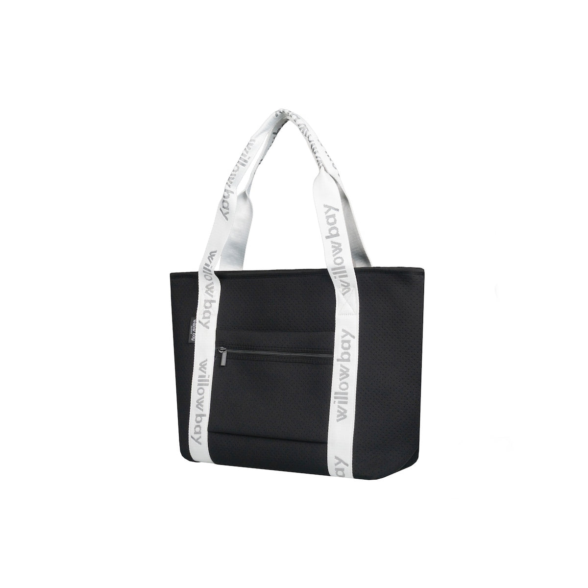 BOUTIQUE TRAVEL Neoprene Tote Bag With Zip (with luggage/trolley sleeve) - BLACK (WITH WHITE HANDLE)
