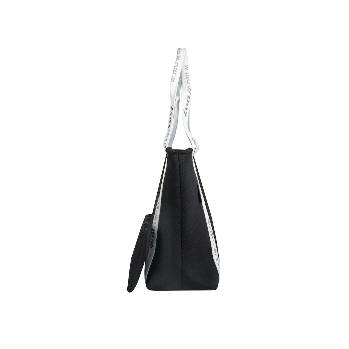 BOUTIQUE TRAVEL Neoprene Tote Bag With Zip (with luggage/trolley sleeve) - BLACK (WITH WHITE HANDLE)