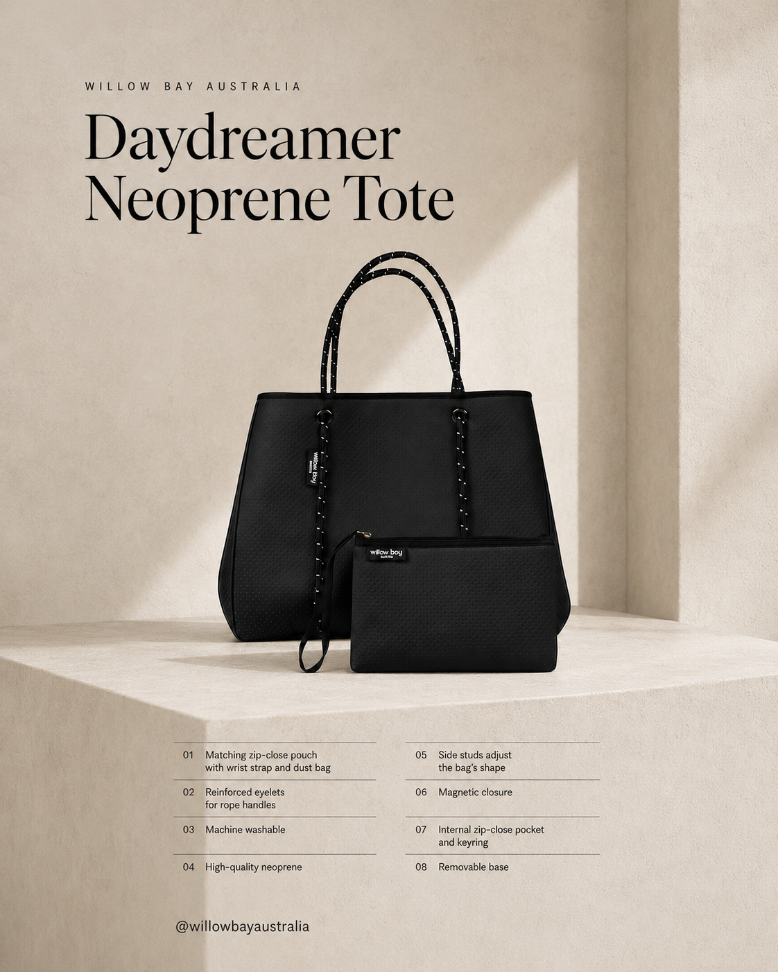 DAYDREAMERネオプレントートバッグクロージャー付き-ブラック