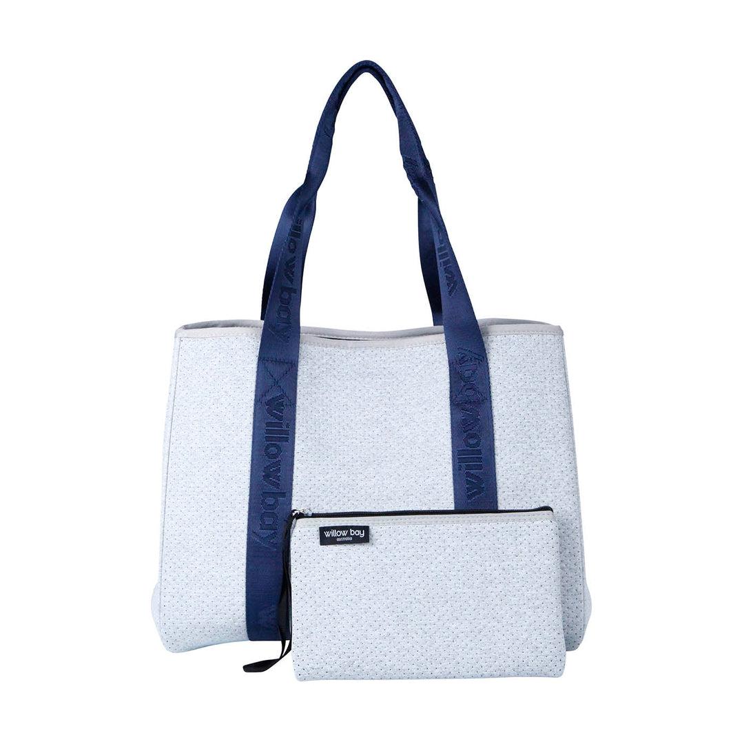 DAYDREAMER BRANDED Neoprene Tote Bag - LIGHT MARLE / NAVY-neoprene bag-shopping bag-handbag-travel bag-washable-vegan bag-Willow Bay Australia