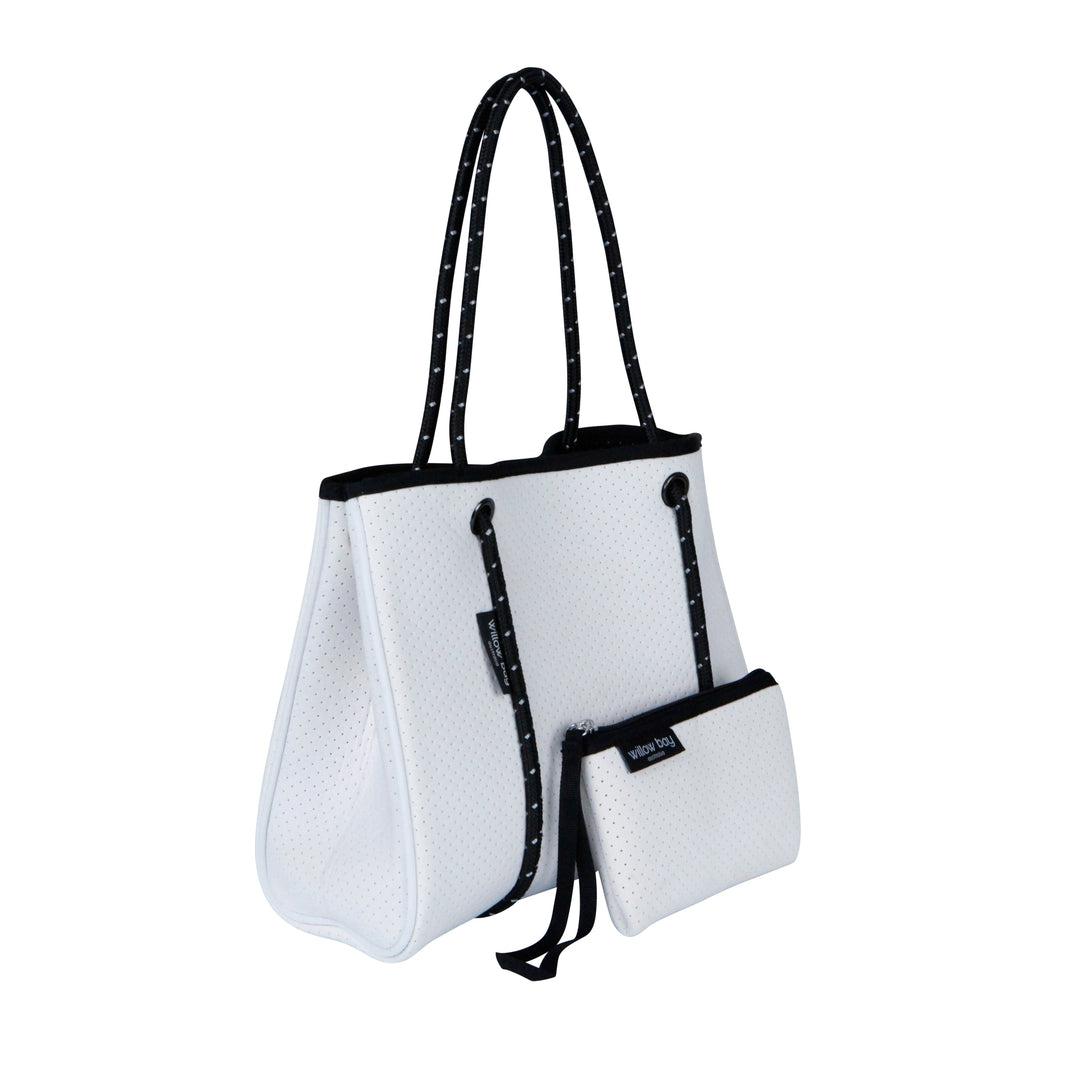 DAYDREAMER MINI Neoprene Tote with Closure - WHITE-neoprene bag-shopping bag-handbag-travel bag-washable-vegan bag-Willow Bay Australia