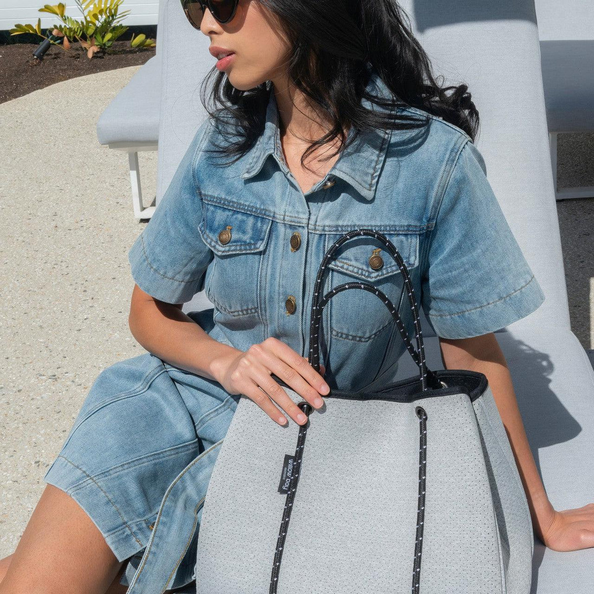 DAYDREAMER Neoprene Tote Bag with Closure - LIGHT MARLE-Tote Bag-Willow Bay Australia