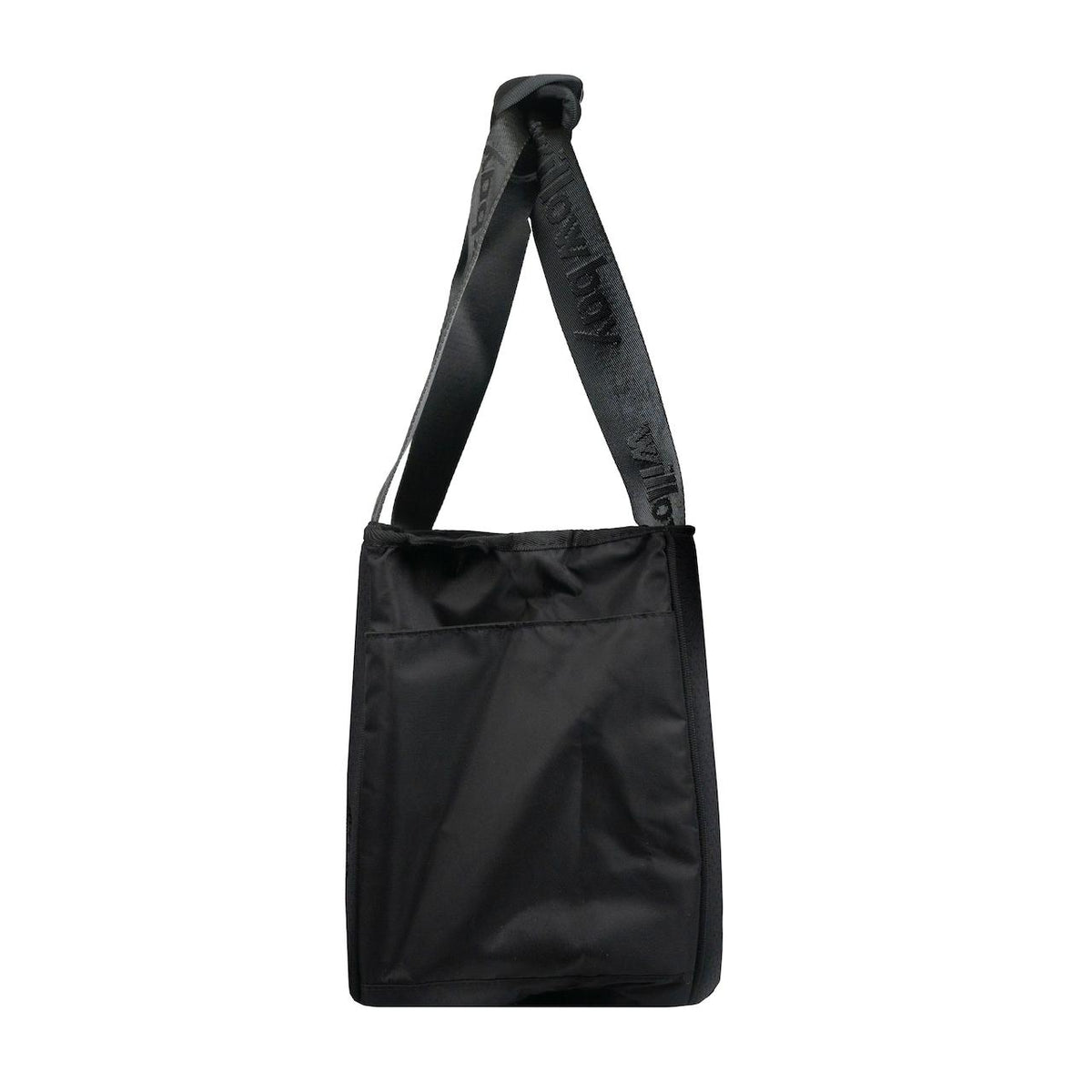 Black neoprene pet carrier with a wide shoulder strap featuring the Willow Bay logo.