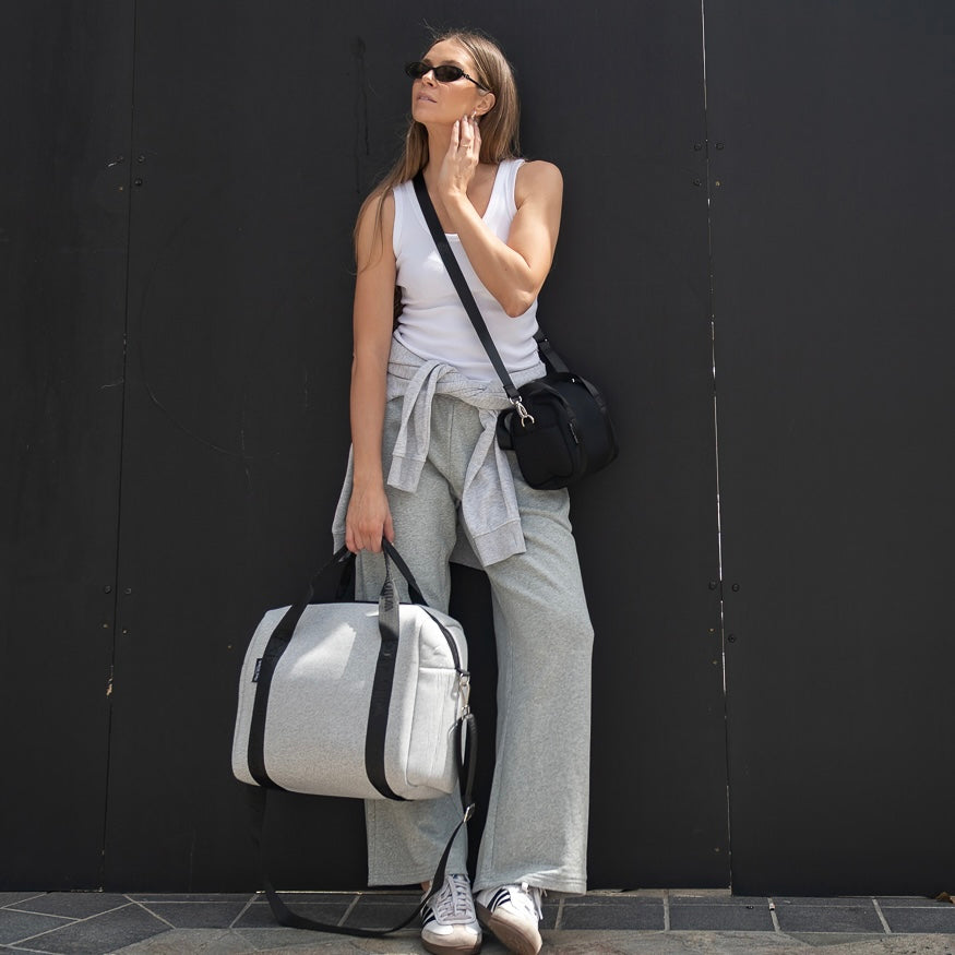 VOGUE TRAVEL DUFFEL Bag (with luggage/trolley sleeve) - Light Marle (Black Handle)