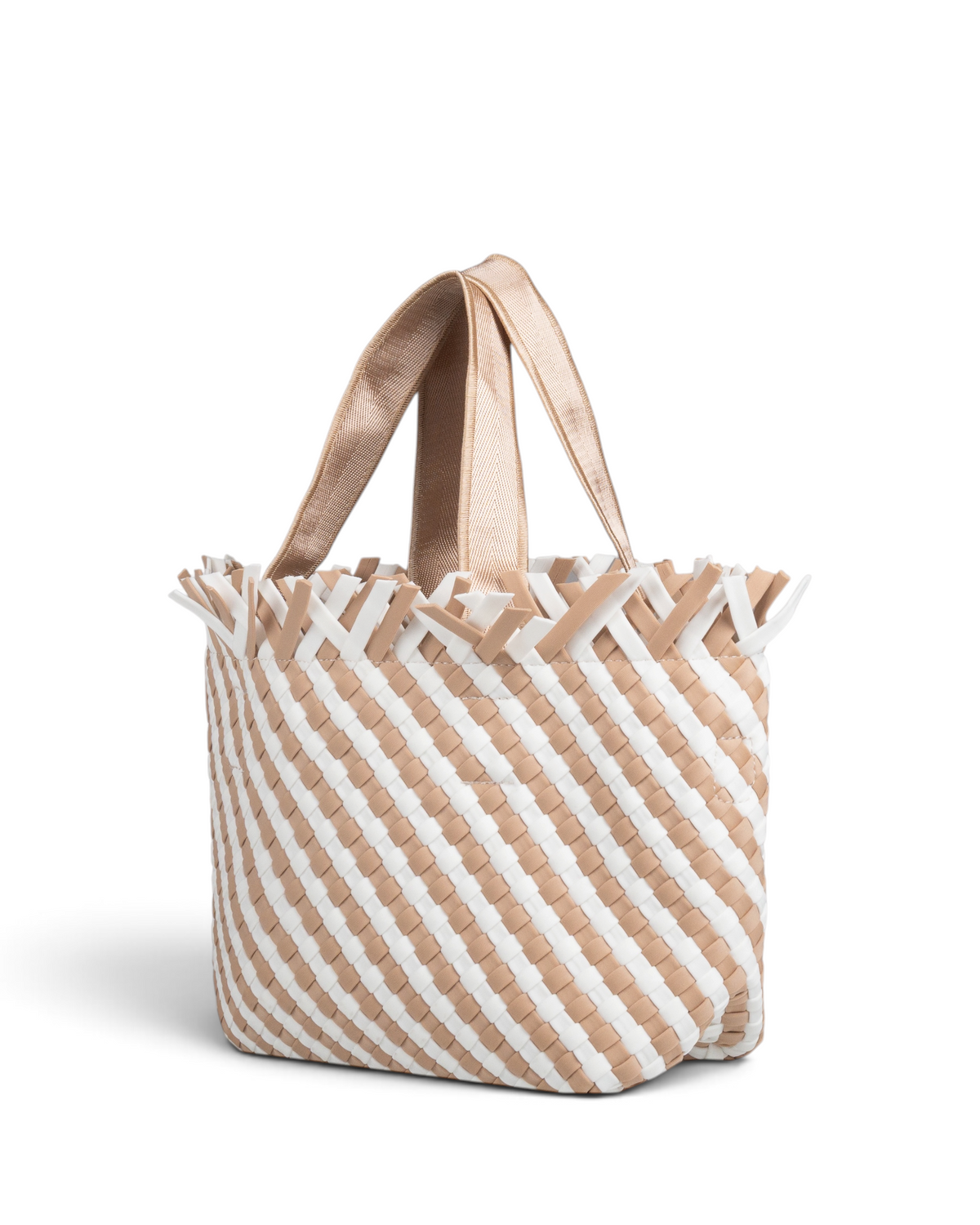 Woven Wanderer Crossbody Tote Bag - Beige & White
