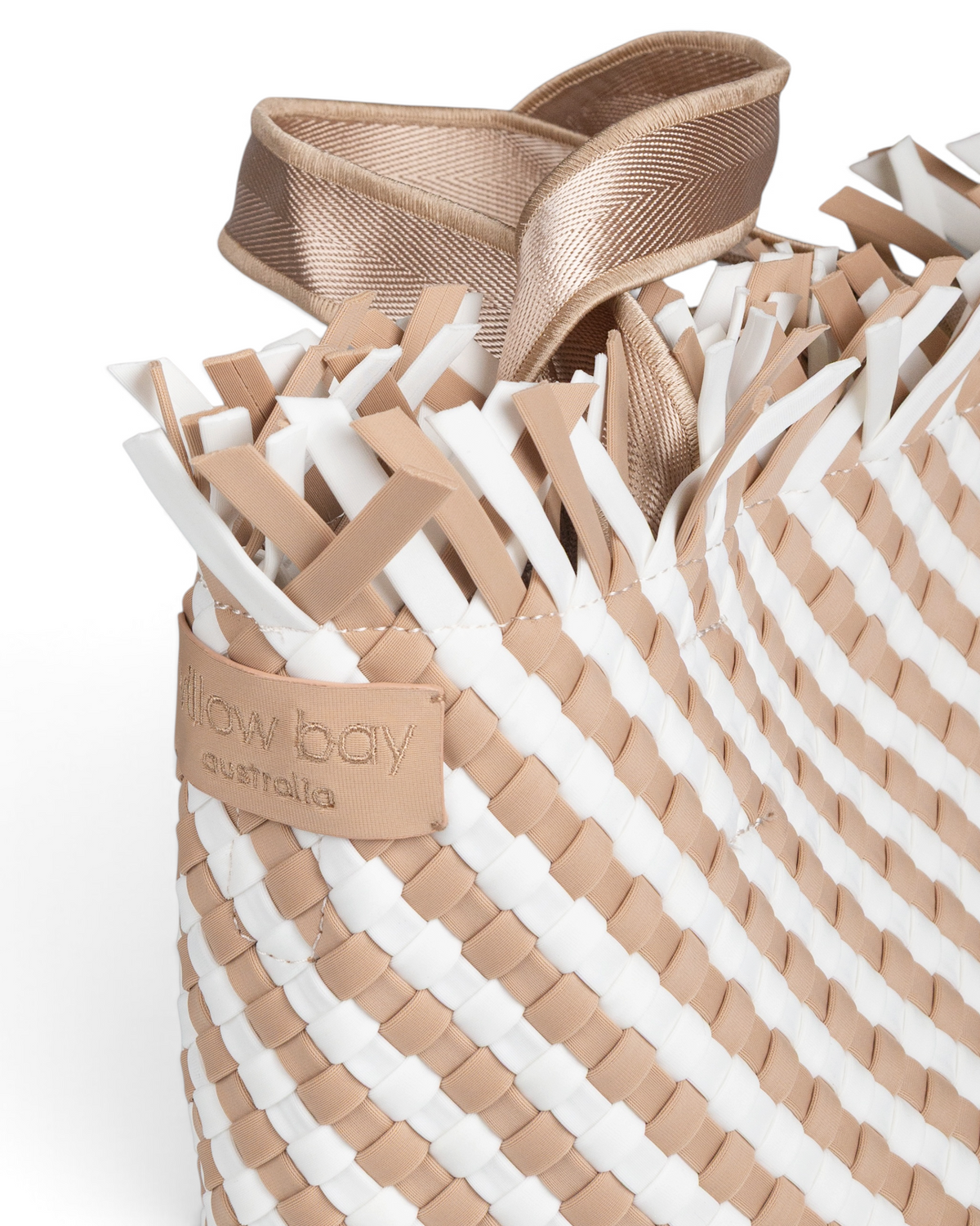 Woven Wanderer Crossbody Tote Bag - Beige & White
