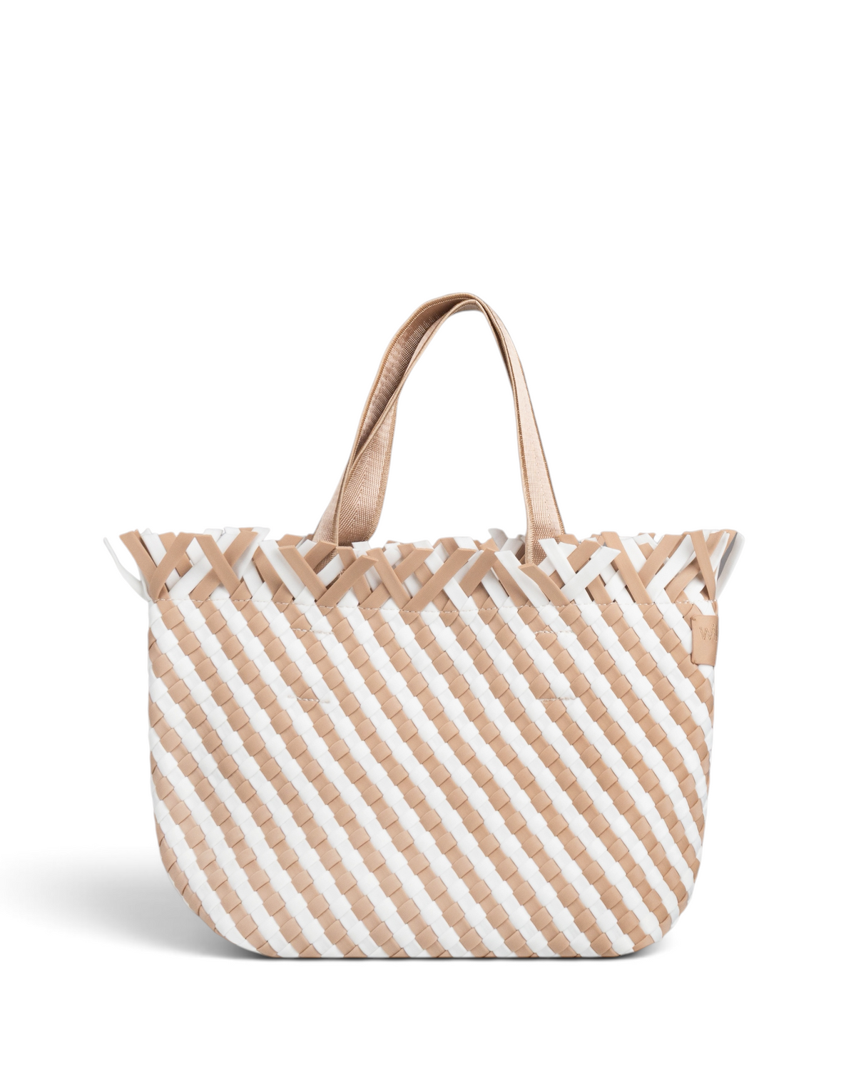 Woven Wanderer Crossbody Tote Bag - Beige & White