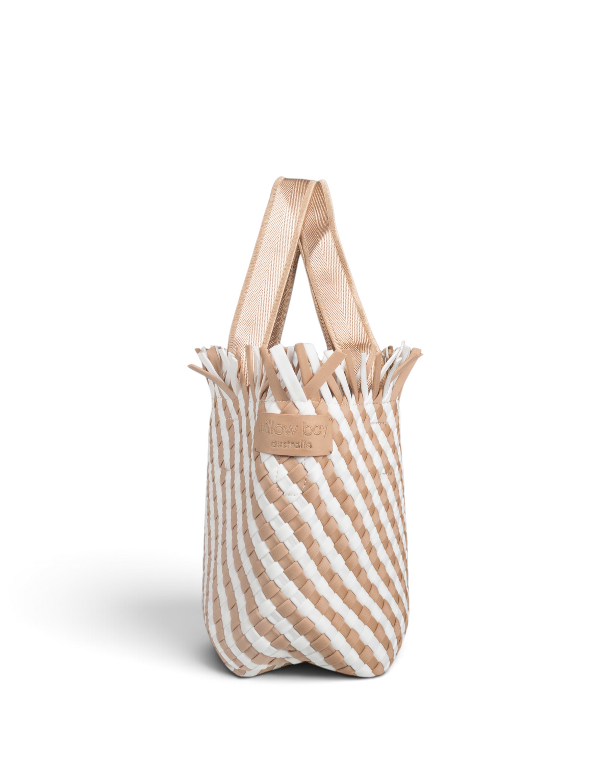 Woven Wanderer Crossbody Tote Bag - Beige & White