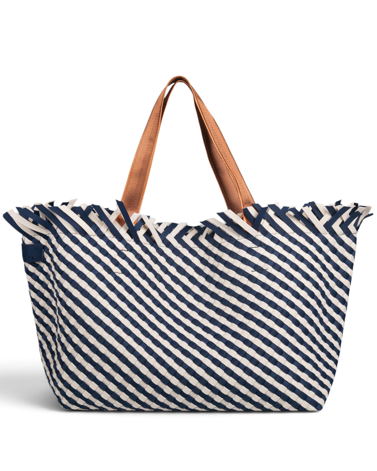 Woven Wanderer Large Tote Bag - Navy & White