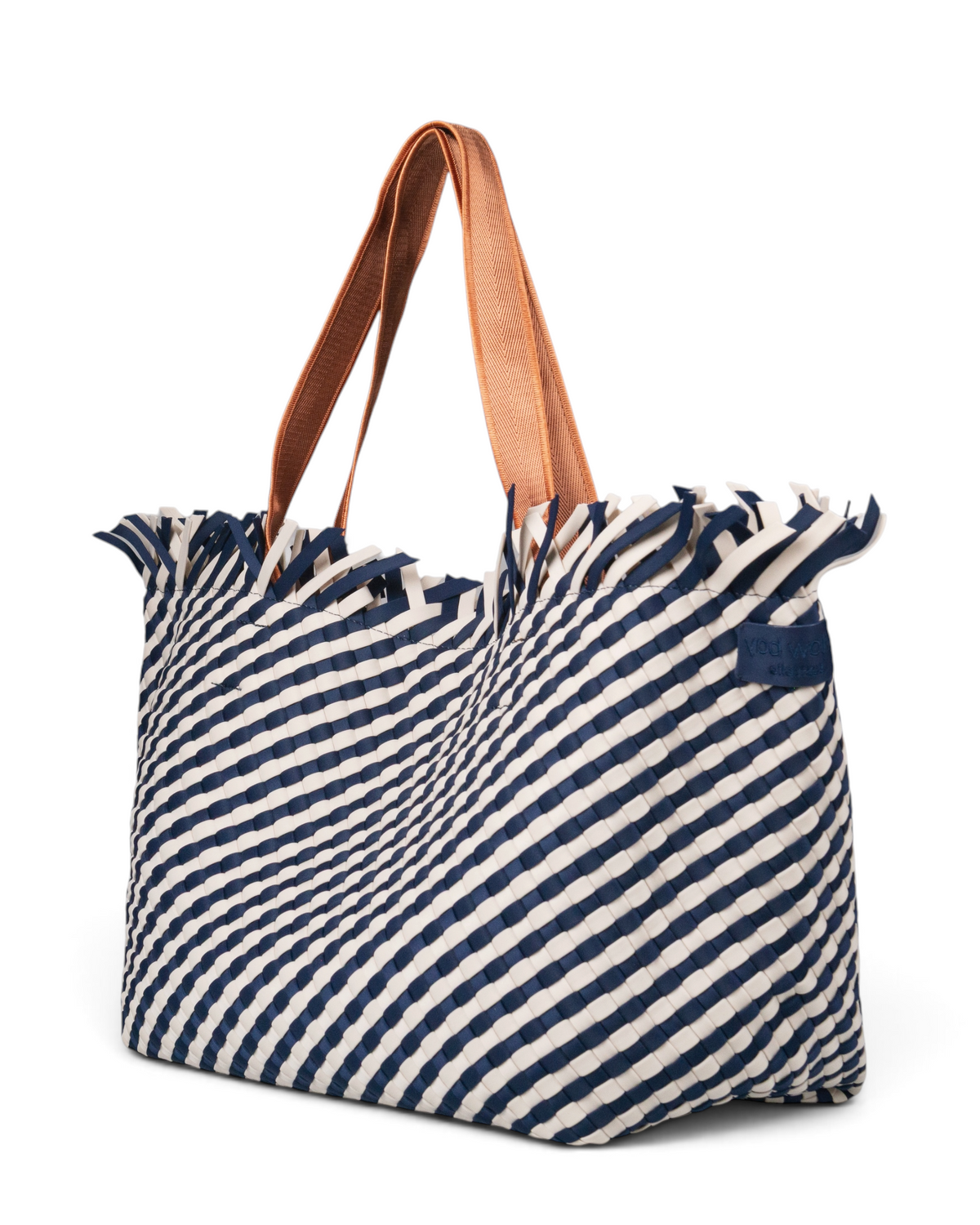 Woven Wanderer Large Tote Bag - Navy & White