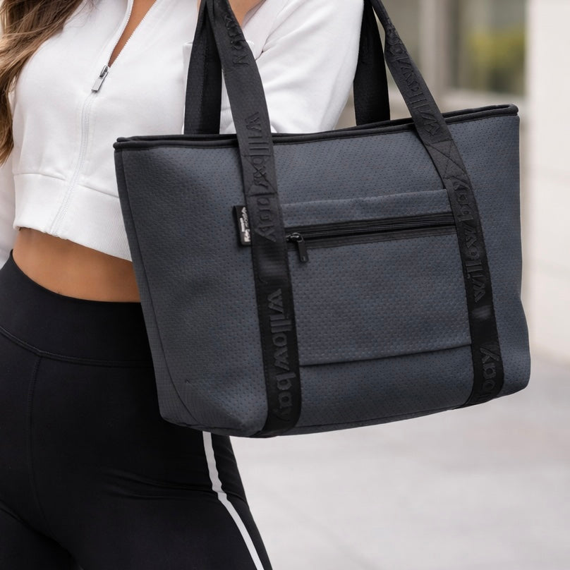 Pre-Order: BOUTIQUE TRAVEL Neoprene Tote Bag With Zip (with luggage/trolley sleeve) - CHARCOAL