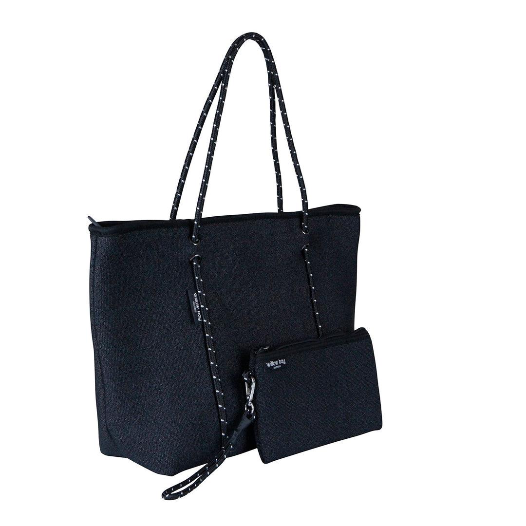 BOUTIQUEネオプレントートバッグジップ付き-ブラックデニム