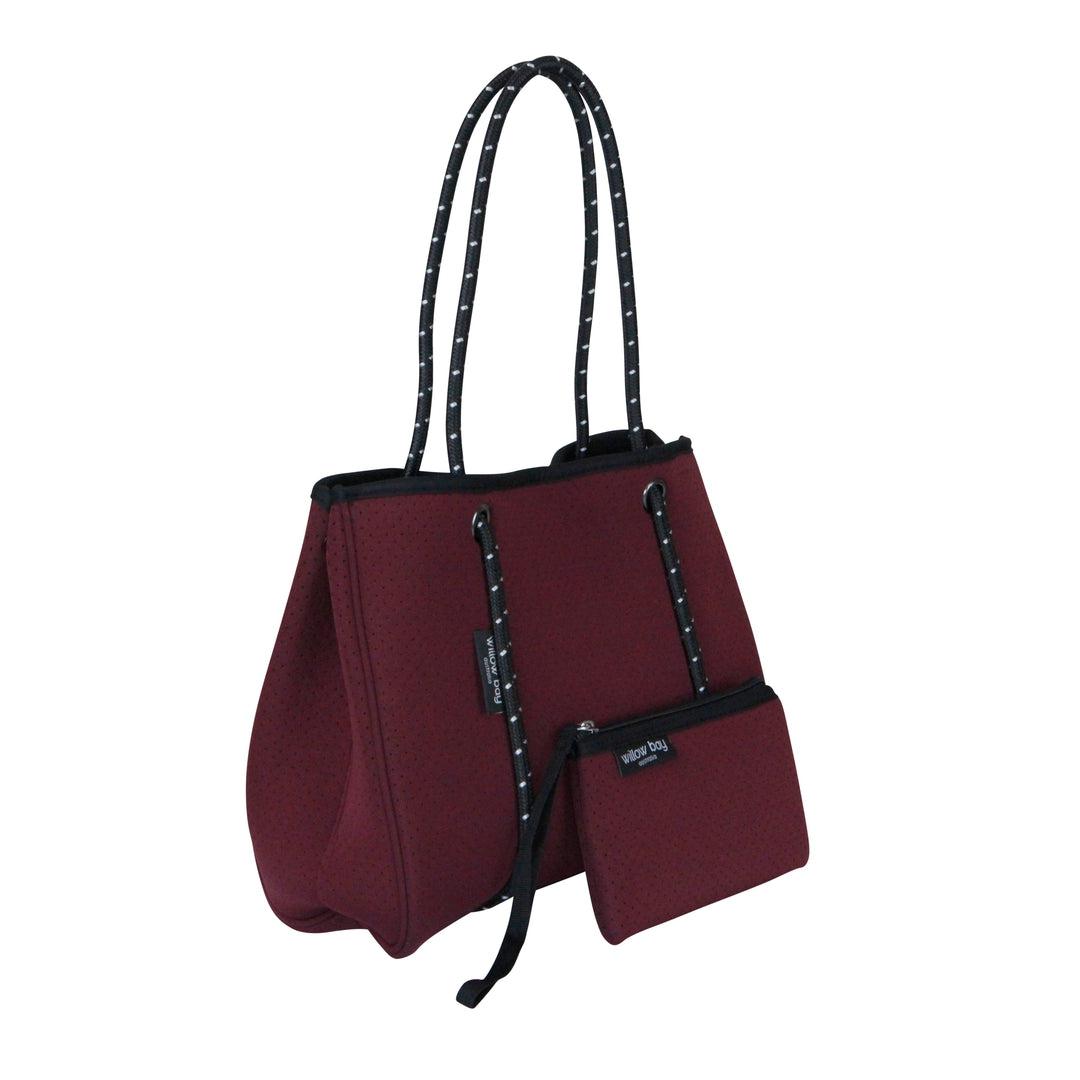 DAYDREAMER MINI Neoprene Tote Bag With Closure - BURGUNDY-neoprene bag-shopping bag-handbag-travel bag-washable-vegan bag-Willow Bay Australia