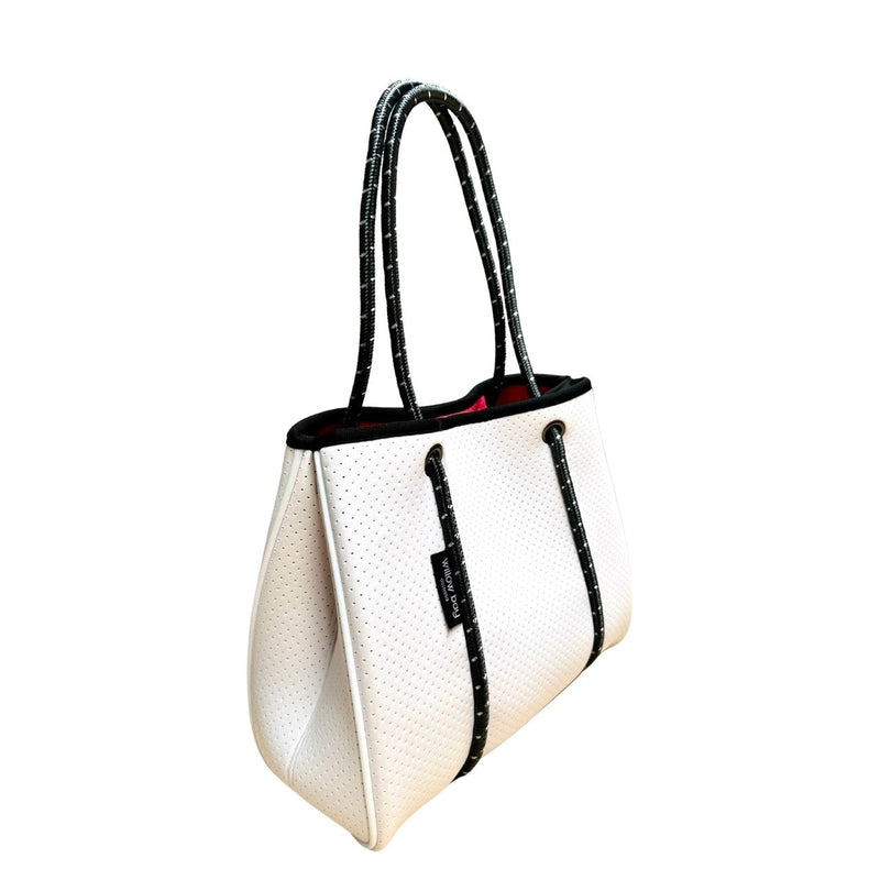 DAYDREAMER MINI Neoprene Tote Bag With Closure - WHITE/PINK (Limited Colour)-neoprene bag-shopping bag-handbag-travel bag-washable-vegan bag-Willow Bay Australia