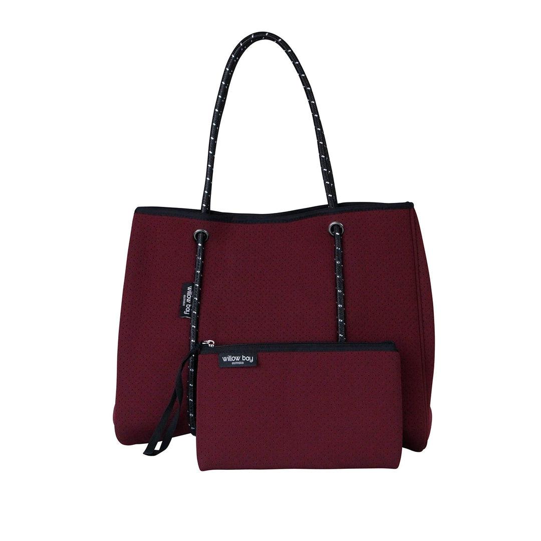 DAYDREAMER Neoprene Tote Bag with Closure - BURGUNDY-neoprene bag-shopping bag-handbag-travel bag-washable-vegan bag-Willow Bay Australia