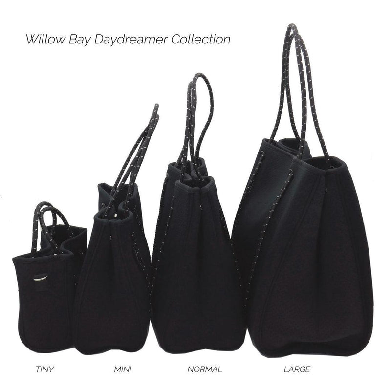 DAYDREAMER Neoprene Tote Bag with Closure - NAVY/WHITE-neoprene bag-shopping bag-handbag-travel bag-washable-vegan bag-Willow Bay Australia