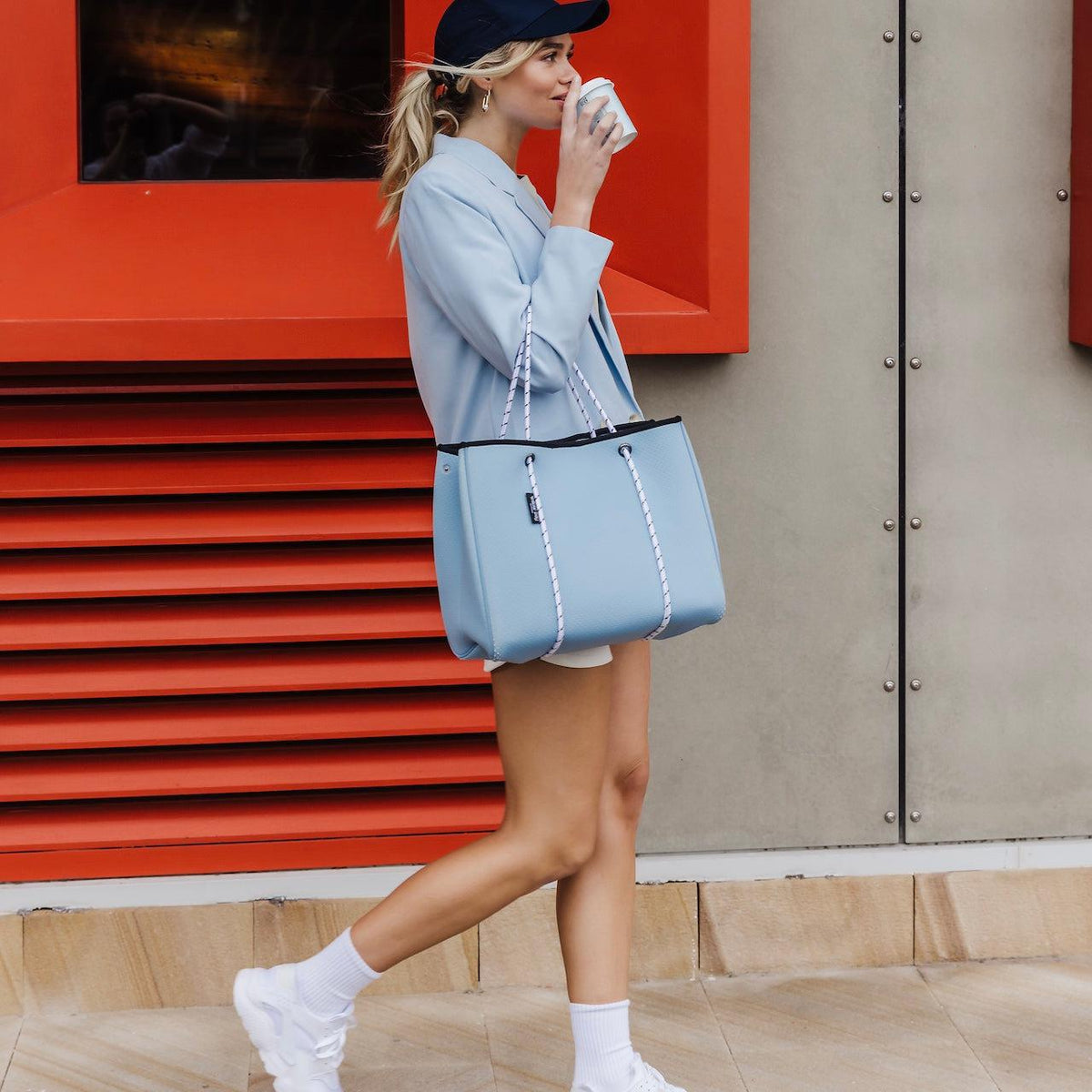 DAYDREAMER Neoprene Tote Bag with Closure - SKY BLUE-neoprene bag-shopping bag-handbag-travel bag-washable-vegan bag-Willow Bay Australia