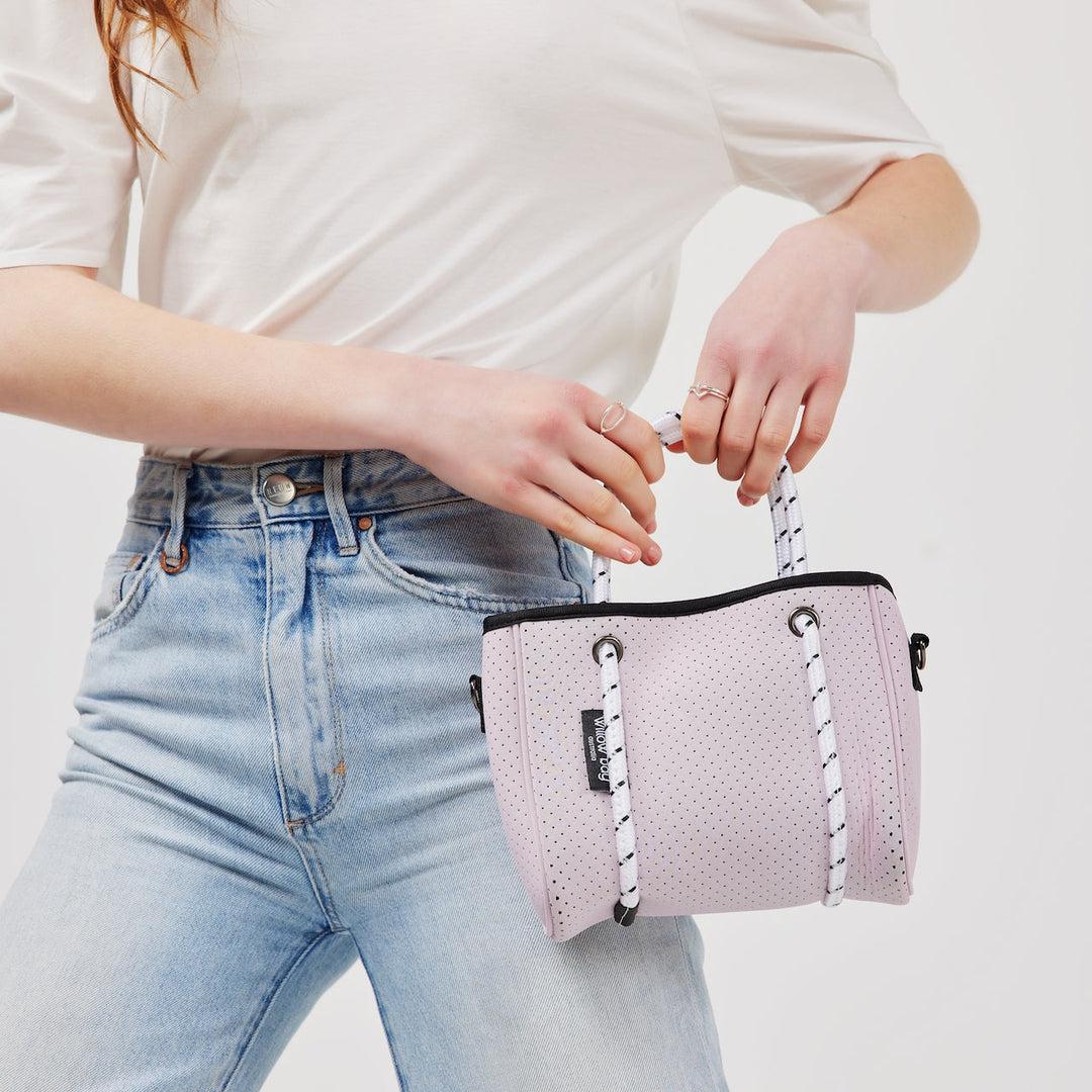 DAYDREAMER TINY Neoprene Tote Bag With Closure - SOFT LILAC-neoprene bag-shopping bag-handbag-travel bag-washable-vegan bag-Willow Bay Australia