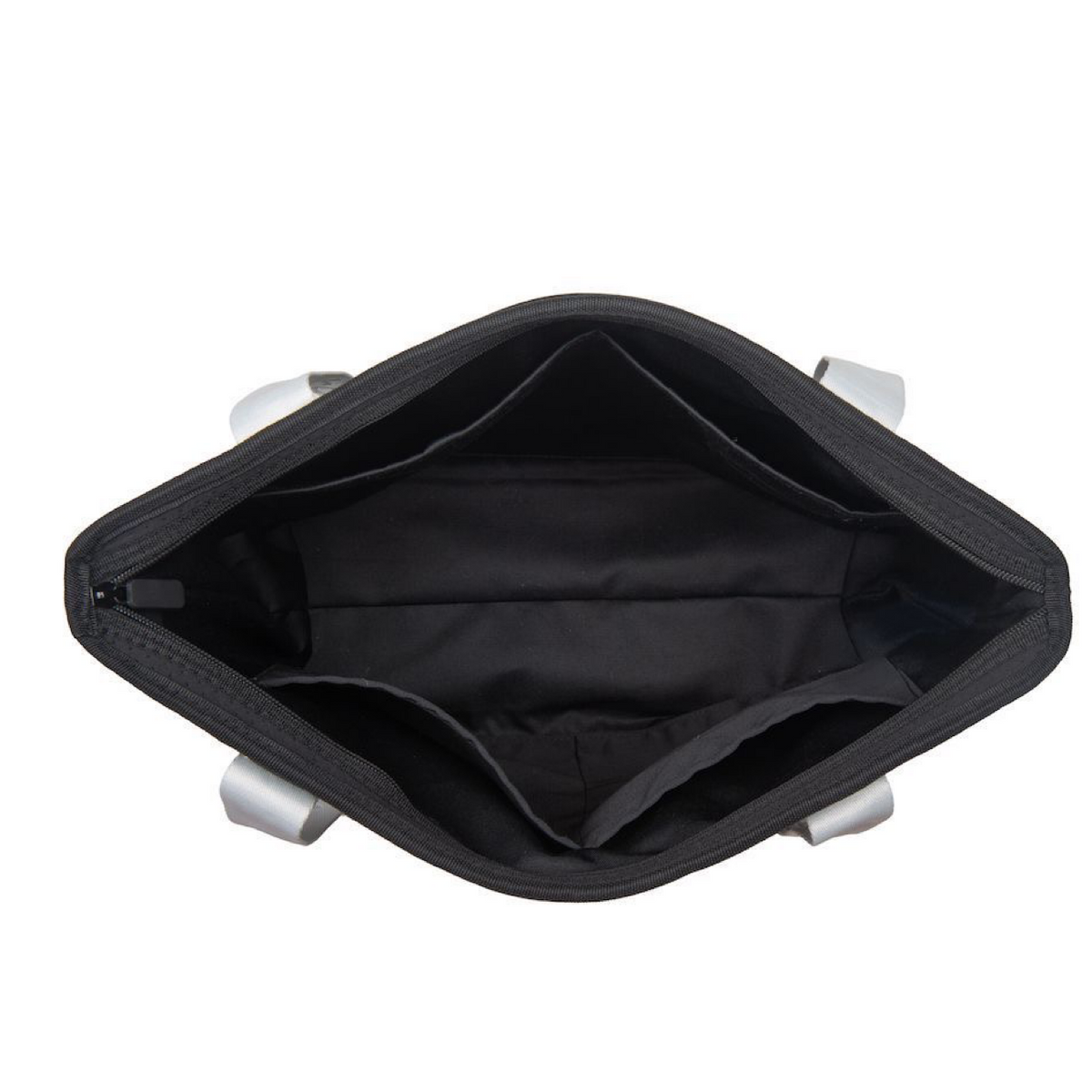 BOUTIQUE TRAVEL Neoprene Tote Bag With Zip (with luggage/trolley sleeve) - BLACK (WITH WHITE HANDLE)