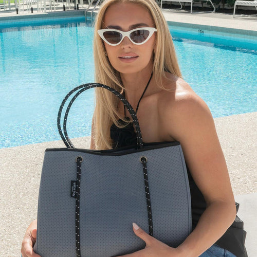 DAYDREAMER Neoprene Tote Bag With Closure - SLATE-Tote Bag-Willow Bay Australia