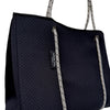 DAYDREAMER Neoprene Tote Bag With Closure - Black with Navy interior (off white rope with black fleck)-Tote Bag-Willow Bay Australia